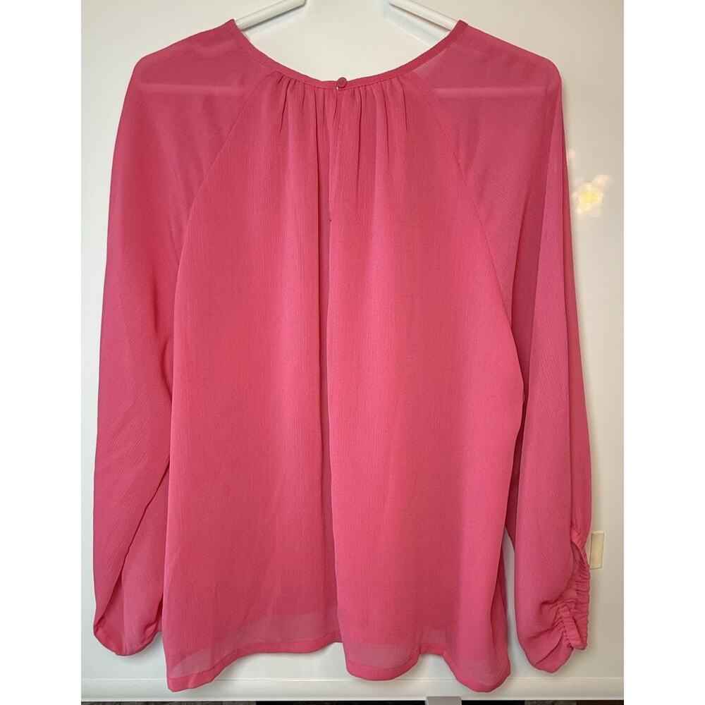 LOFT Pink Blouse M Sheer Balloon Sleeve Flowy Top Keyhole Back Lined - Picture 2 of 7